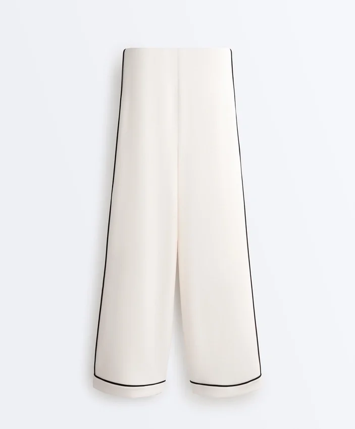 Pantalones de pierna ancha de modal Soft Touch con ribete en contraste Pantalones de pierna ancha de modal Soft Touch con ribete en contraste