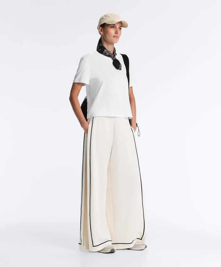 Pantalones de pierna ancha de modal Soft Touch con ribete en contraste Pantalones de pierna ancha de modal Soft Touch con ribete en contraste