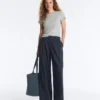 Pantalones de pierna ancha de piqué de algodón a rayas Pantalones de pierna ancha de piqué de algodón a rayas