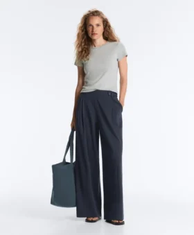 Pantalones de pierna ancha de piqué de algodón a rayas