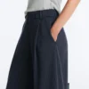 Pantalones de pierna ancha de piqué de algodón a rayas Pantalones de pierna ancha de piqué de algodón a rayas