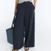 Pantalones de pierna ancha de piqué de algodón a rayas Pantalones de pierna ancha de piqué de algodón a rayas