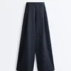 Pantalones de pierna ancha de piqué de algodón a rayas Pantalones de pierna ancha de piqué de algodón a rayas
