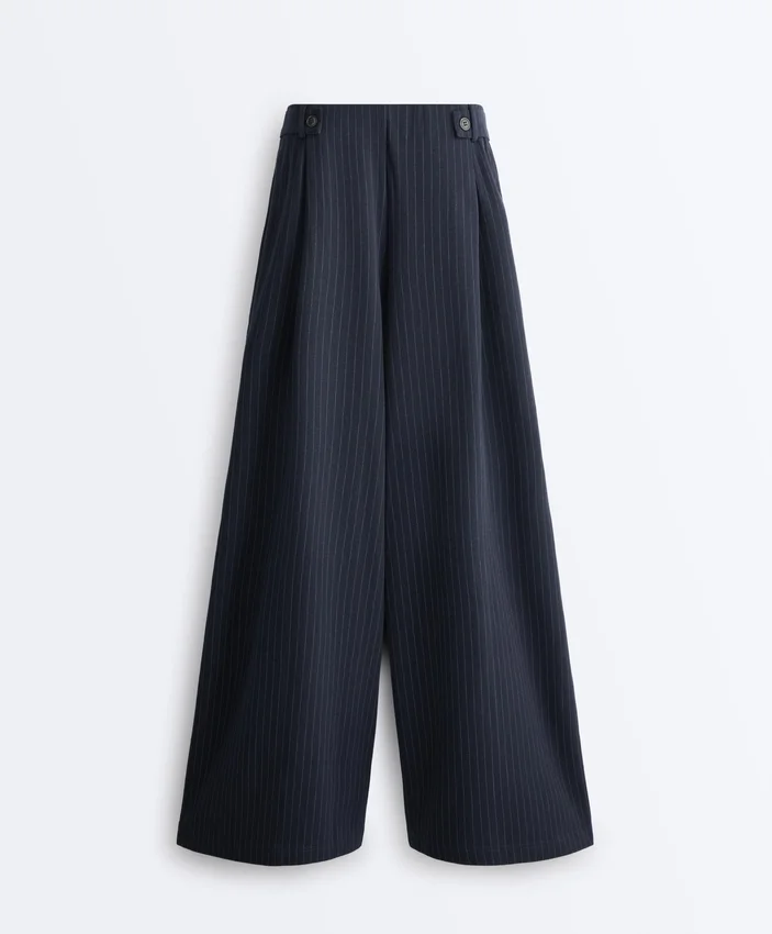 Pantalones de pierna ancha de piqué de algodón a rayas Pantalones de pierna ancha de piqué de algodón a rayas