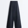 Pantalones de pierna ancha de piqué de algodón a rayas Pantalones de pierna ancha de piqué de algodón a rayas