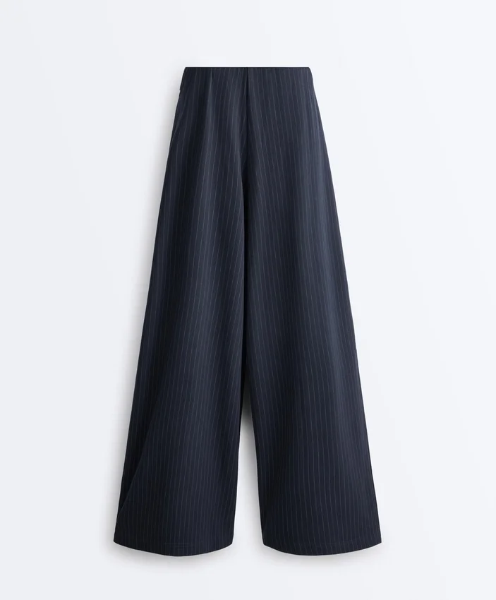 Pantalones de pierna ancha de piqué de algodón a rayas Pantalones de pierna ancha de piqué de algodón a rayas