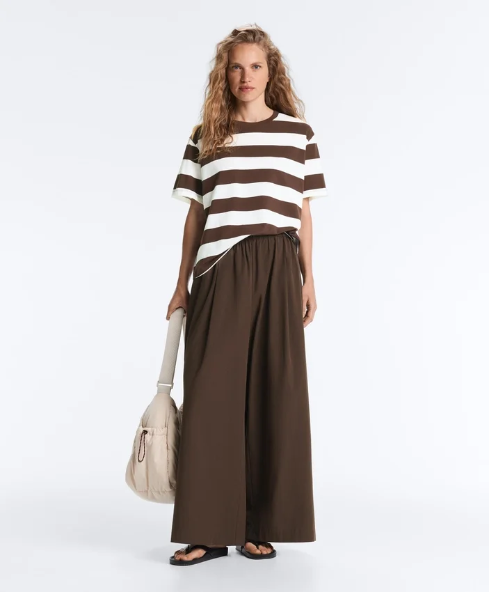 Pantalones de pierna ancha de popelín 100 % algodón Pantalones de pierna ancha de popelín 100 % algodón
