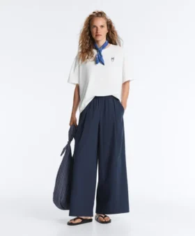 Pantalones de pierna ancha de popelín 100 % algodón