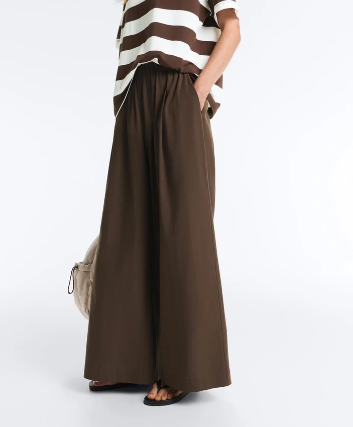 Pantalones de pierna ancha de popelín 100 % algodón Pantalones de pierna ancha de popelín 100 % algodón