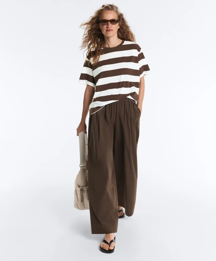 Pantalones de pierna ancha de popelín 100 % algodón Pantalones de pierna ancha de popelín 100 % algodón