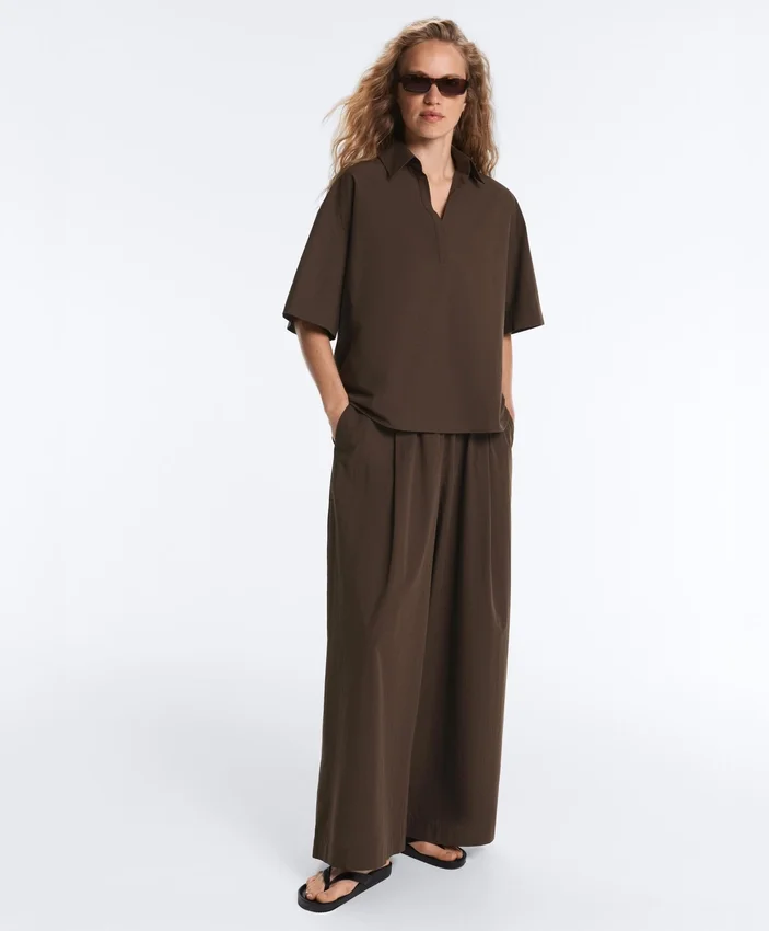 Pantalones de pierna ancha de popelín 100 % algodón Pantalones de pierna ancha de popelín 100 % algodón