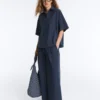 Pantalones de pierna ancha de popelín 100 % algodón