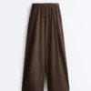 Pantalones de pierna ancha de popelín 100 % algodón Pantalones de pierna ancha de popelín 100 % algodón