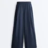 Pantalones de pierna ancha de popelín 100 % algodón