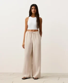 Pantalones de pierna recta 100 % lino