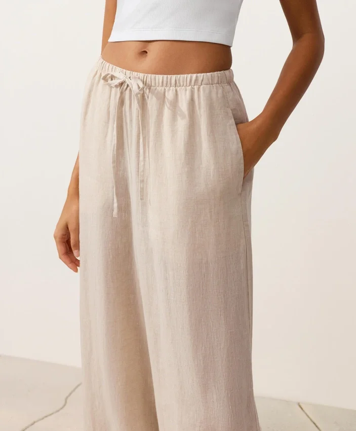 Pantalones de pierna recta 100 % lino Pantalones de pierna recta 100 % lino