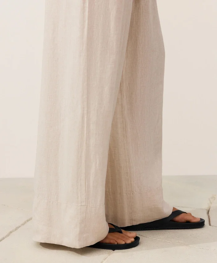 Pantalones de pierna recta 100 % lino Pantalones de pierna recta 100 % lino