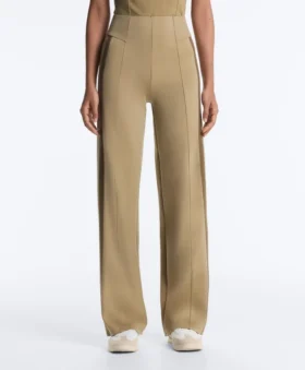 Pantalones de pierna recta con efecto neopreno, cintura alta y ribete