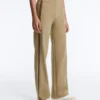 Pantalones de pierna recta con efecto neopreno, cintura alta y ribete