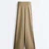 Pantalones de pierna recta con efecto neopreno, cintura alta y ribete