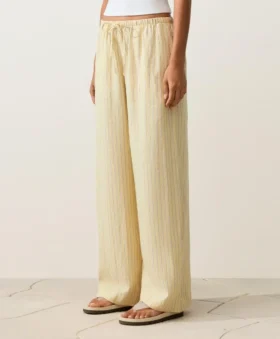Pantalones de pierna recta con estampado de rayas 100 % lino