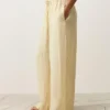 Pantalones de pierna recta con estampado de rayas 100 % lino Pantalones de pierna recta con estampado de rayas 100 % lino
