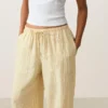 Pantalones de pierna recta con estampado de rayas 100 % lino Pantalones de pierna recta con estampado de rayas 100 % lino