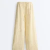 Pantalones de pierna recta con estampado de rayas 100 % lino Pantalones de pierna recta con estampado de rayas 100 % lino