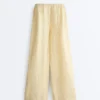 Pantalones de pierna recta con estampado de rayas 100 % lino Pantalones de pierna recta con estampado de rayas 100 % lino