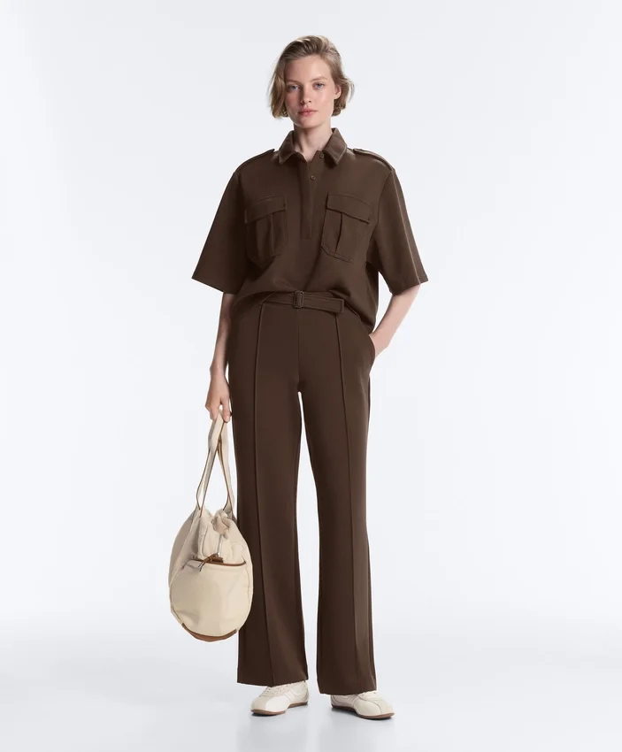 Pantalones de piqué ajustados de talle bajo con algodón Pantalones de piqué ajustados de talle bajo con algodón