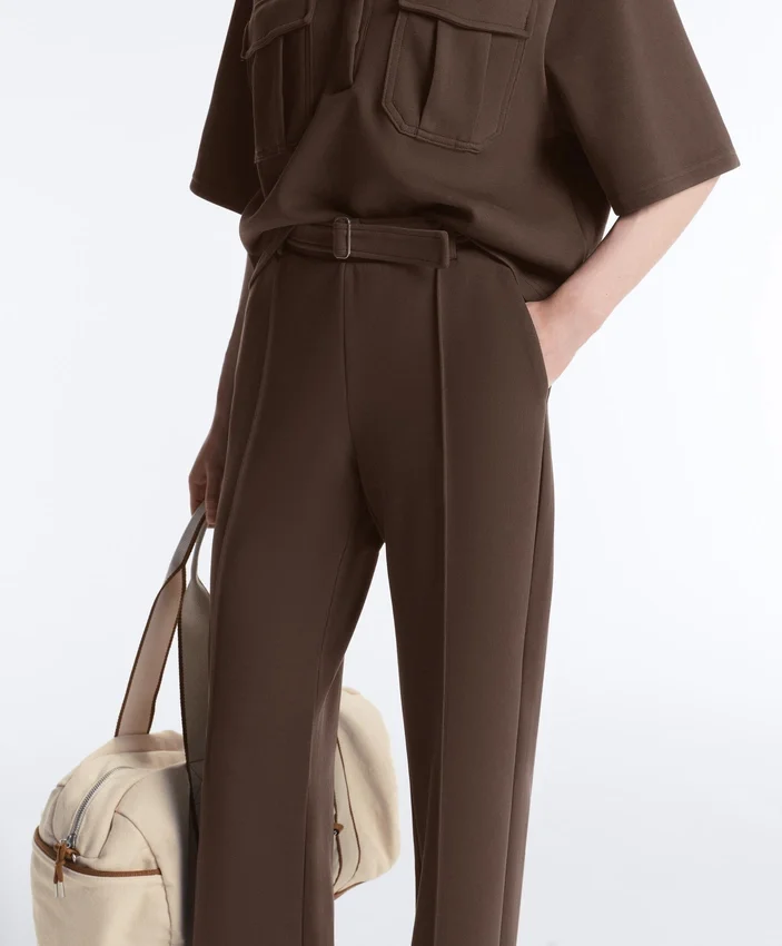 Pantalones de piqué ajustados de talle bajo con algodón Pantalones de piqué ajustados de talle bajo con algodón