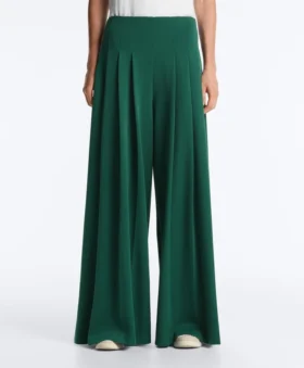 Pantalones de piqué de algodón de pierna ancha con pliegues