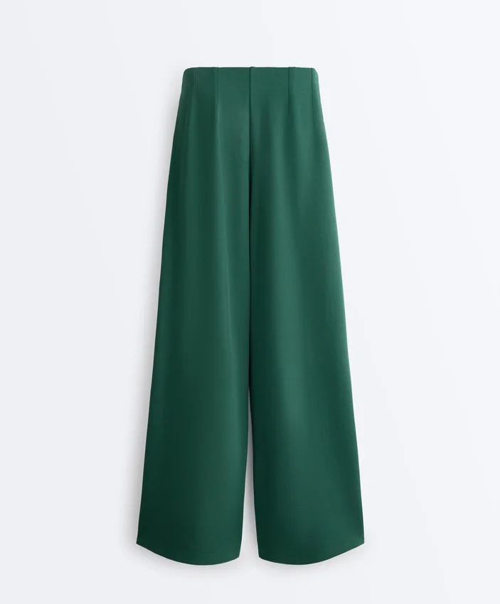 Pantalones de piqué de algodón de pierna ancha con pliegues Pantalones de piqué de algodón de pierna ancha con pliegues