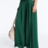 Pantalones de piqué de algodón de pierna ancha con pliegues Pantalones de piqué de algodón de pierna ancha con pliegues