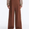 Pantalones de piqué de algodón de tiro alto y pierna ancha Pantalones de piqué de algodón de tiro alto y pierna ancha