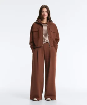 Pantalones de piqué de algodón de tiro alto y pierna ancha