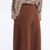 Pantalones de piqué de algodón de tiro alto y pierna ancha Pantalones de piqué de algodón de tiro alto y pierna ancha
