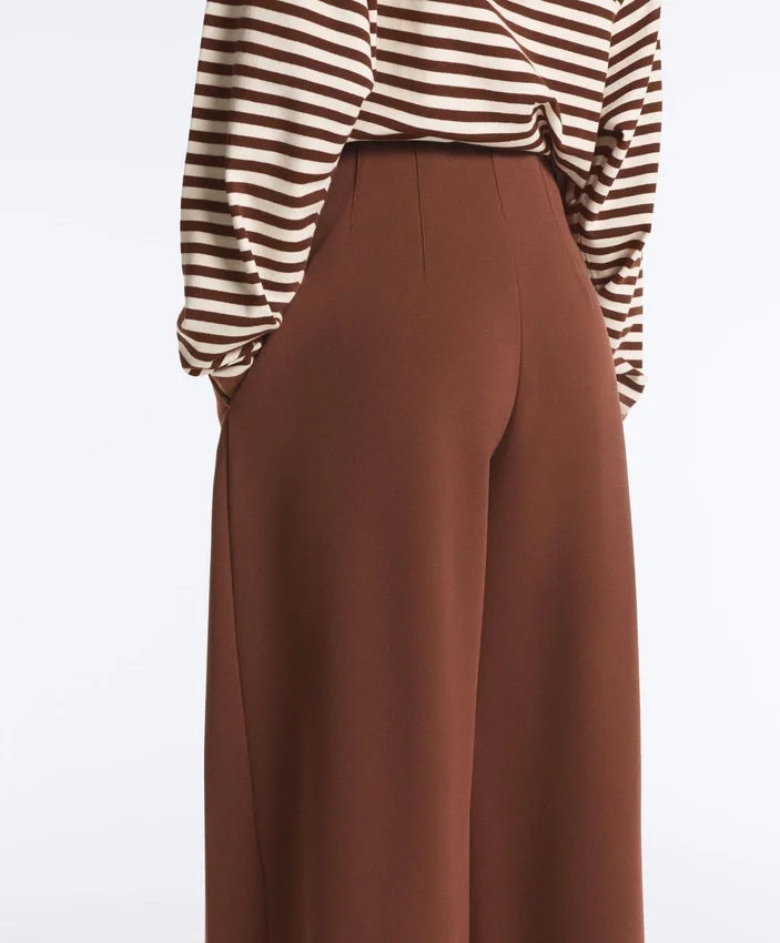 Pantalones de piqué de algodón de tiro alto y pierna ancha Pantalones de piqué de algodón de tiro alto y pierna ancha