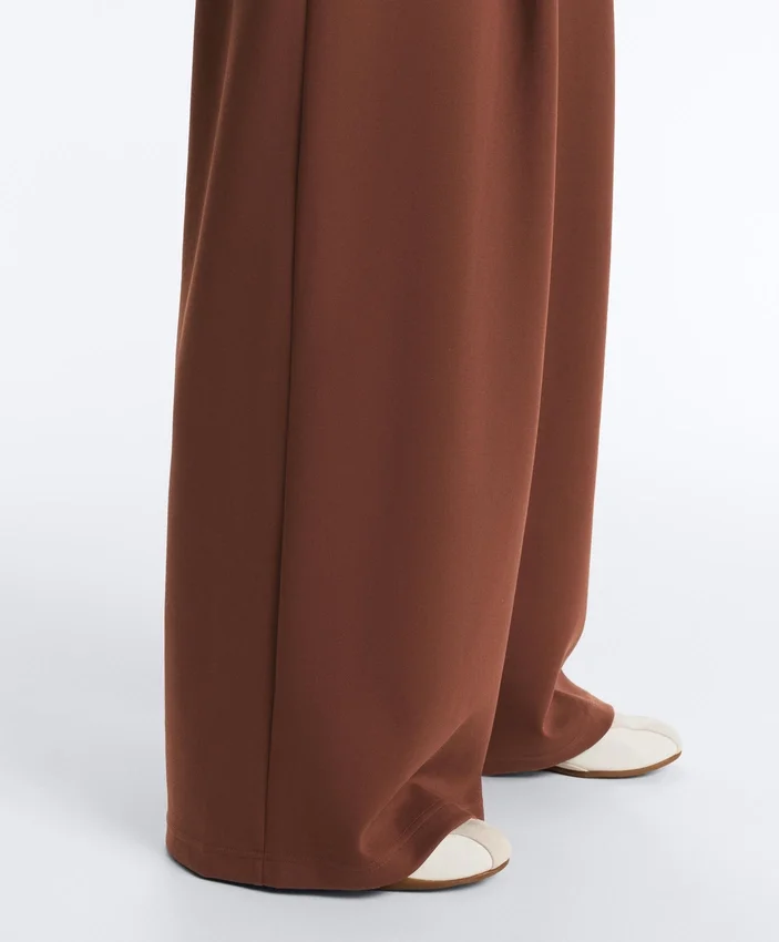 Pantalones de piqué de algodón de tiro alto y pierna ancha Pantalones de piqué de algodón de tiro alto y pierna ancha