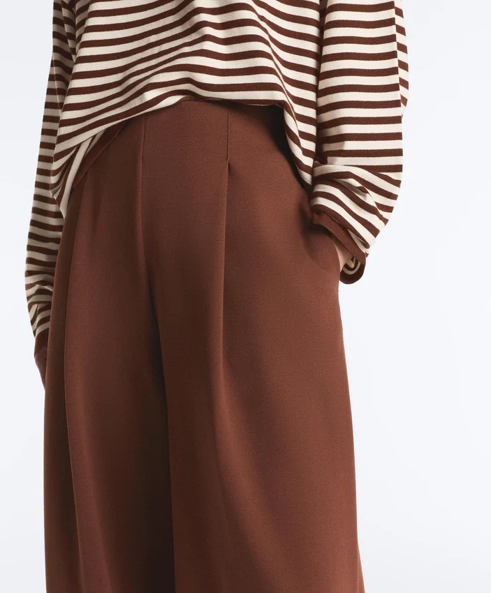 Pantalones de piqué de algodón de tiro alto y pierna ancha Pantalones de piqué de algodón de tiro alto y pierna ancha