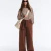 Pantalones de piqué de algodón de tiro alto y pierna ancha Pantalones de piqué de algodón de tiro alto y pierna ancha
