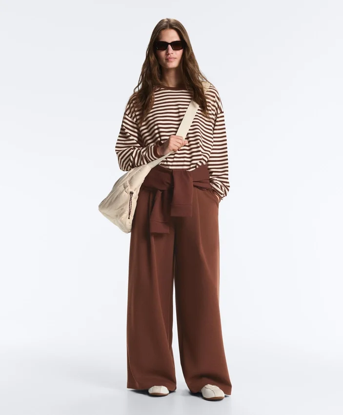 Pantalones de piqué de algodón de tiro alto y pierna ancha Pantalones de piqué de algodón de tiro alto y pierna ancha