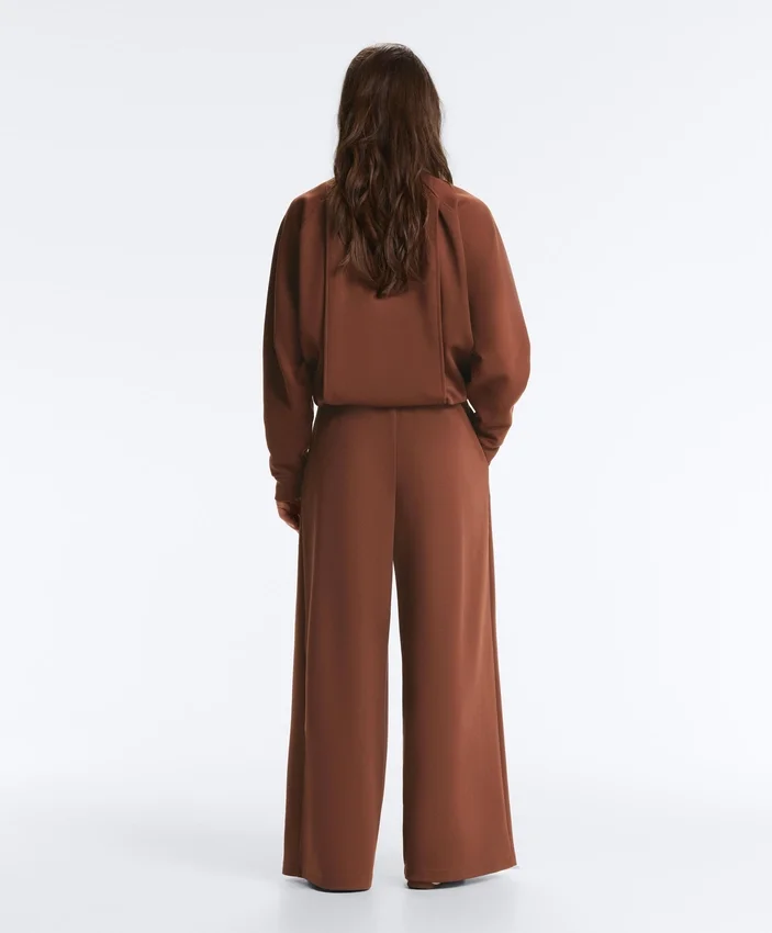 Pantalones de piqué de algodón de tiro alto y pierna ancha Pantalones de piqué de algodón de tiro alto y pierna ancha