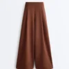 Pantalones de piqué de algodón de tiro alto y pierna ancha Pantalones de piqué de algodón de tiro alto y pierna ancha
