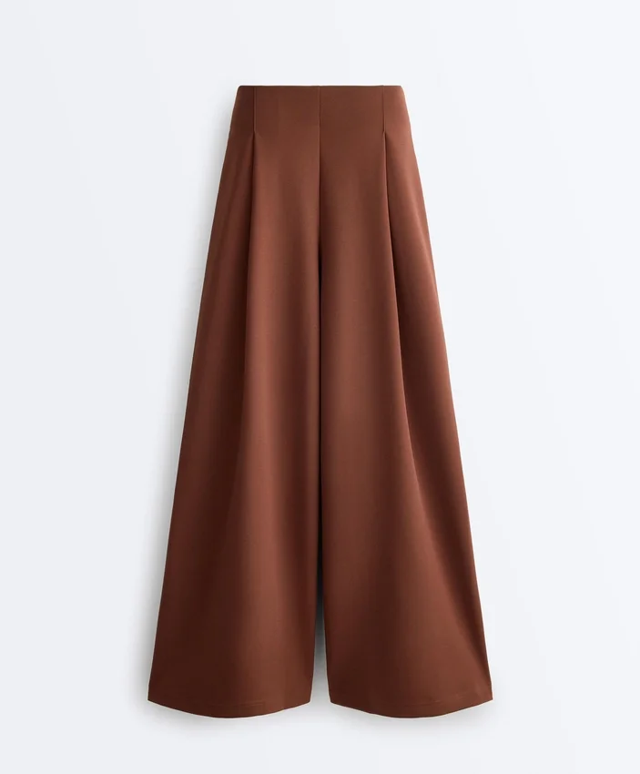 Pantalones de piqué de algodón de tiro alto y pierna ancha Pantalones de piqué de algodón de tiro alto y pierna ancha