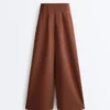 Pantalones de piqué de algodón de tiro alto y pierna ancha Pantalones de piqué de algodón de tiro alto y pierna ancha