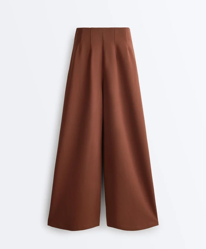Pantalones de piqué de algodón de tiro alto y pierna ancha Pantalones de piqué de algodón de tiro alto y pierna ancha