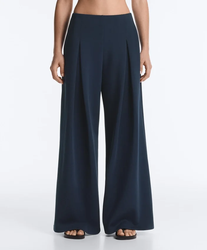 Pantalones de piqué de pierna ancha con algodón Pantalones de piqué de pierna ancha con algodón