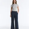 Pantalones de piqué de pierna ancha con algodón Pantalones de piqué de pierna ancha con algodón
