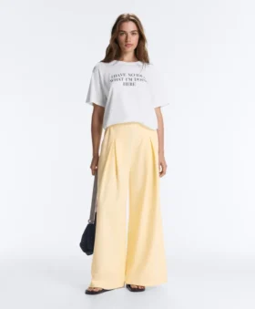 Pantalones de piqué de pierna ancha con algodón